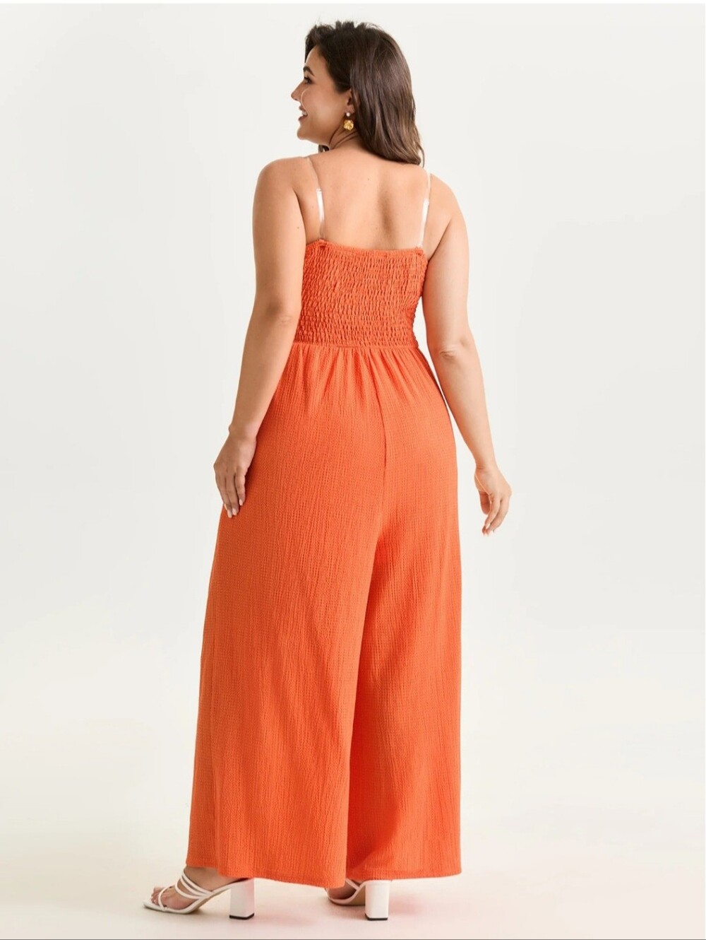 BloomChic NWT Orange Textured Tie Front Strapless Jumpsuit Plus Size 3X - Picture 2 of 6